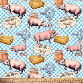Farm Pigs Cotton Fabric by The Yard