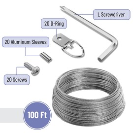 Mr. Pen- Picture Hanging Kit, 100 Feet Stainless Steel Braided Hanging Wire, 20x D Ring Picture Hangers with Screws and 20x Aluminum Crimping Loop Sleeve for Canvas Paintings, Photo Frames