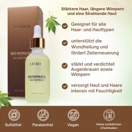 Levrou® Premium Organic Castor Oil Cold Prest Organic 60 ml for Hair Eyelashes & Eyebrows Skin and Nails Hair Oil Accelerates Hair Growth and Nourishes the Hair Castor Oil