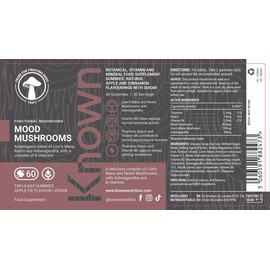 Known Mood Mushrooms Gummies - Lion’s Mane, B Vitamins - Brain Health & Hormone Balance - Natural Apple Pie Flavour - 60 Vegan Gummies, 1 Month Supply