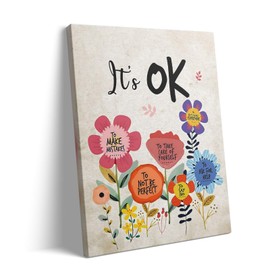Inspirational Canvas Wall Art Decor - 24X30 inch It's OK Canvas Print with Inspirational Floral Canvas Art Decor, Positive Affirmations Artwork for Office, Classroom or Home Decoration