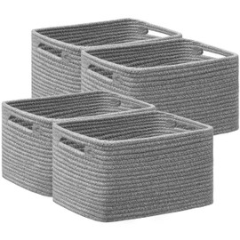 UBBCARE 4 Pack Woven Storage Basket for Shelves, Cotton Rope Baskets for Organizing, Durable Organizer Baskets Storage Bins for Organizing Toys, Towels, Clothes, Books,13''Lx9''Wx7.5''H, Dark Gray