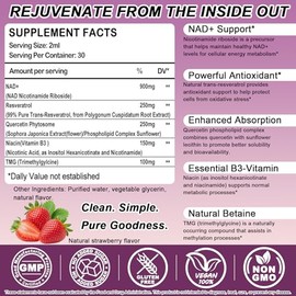 NAD+ Suplementos para hombres y mujeres, suplemento liposomal Nad+ alternativo NMN extra fuerte con resveratrol quercetina para energía celular y nive