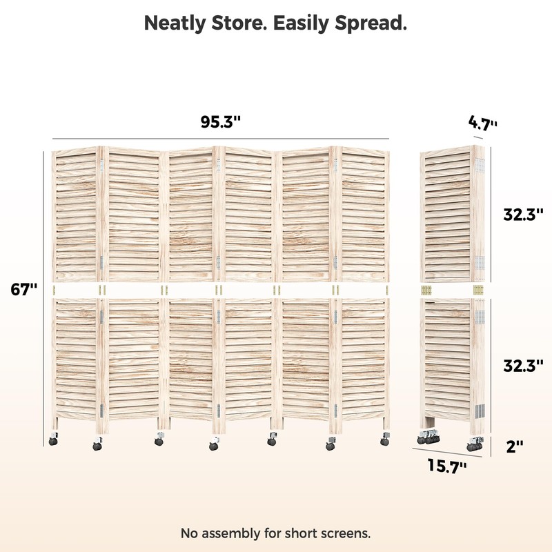 67" H 6 Panel Wood Room Divider