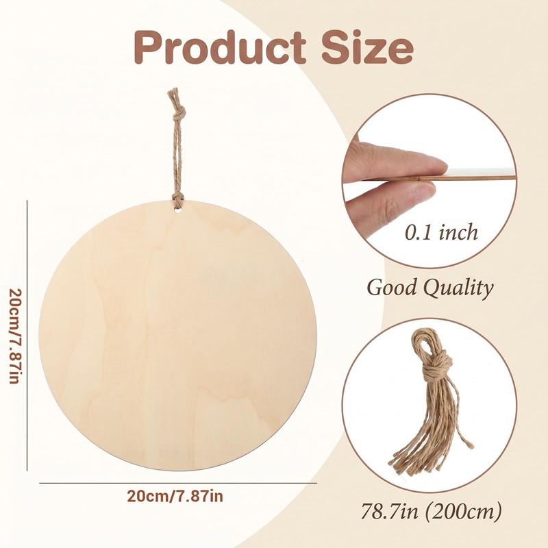 RAHHLIZS 5PCS Unfinished Wooden Discs for Crafts, 8In Round Wooden