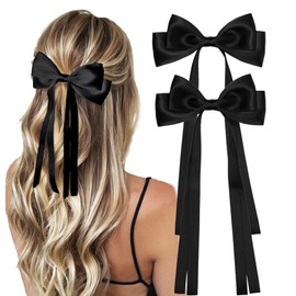 DRIPPYGOODS - Large Double Bow Ribbon Hair Clips for Women and Girls, 2 Pcs Black Pack, Coquette Barette Hair Clip Accessories