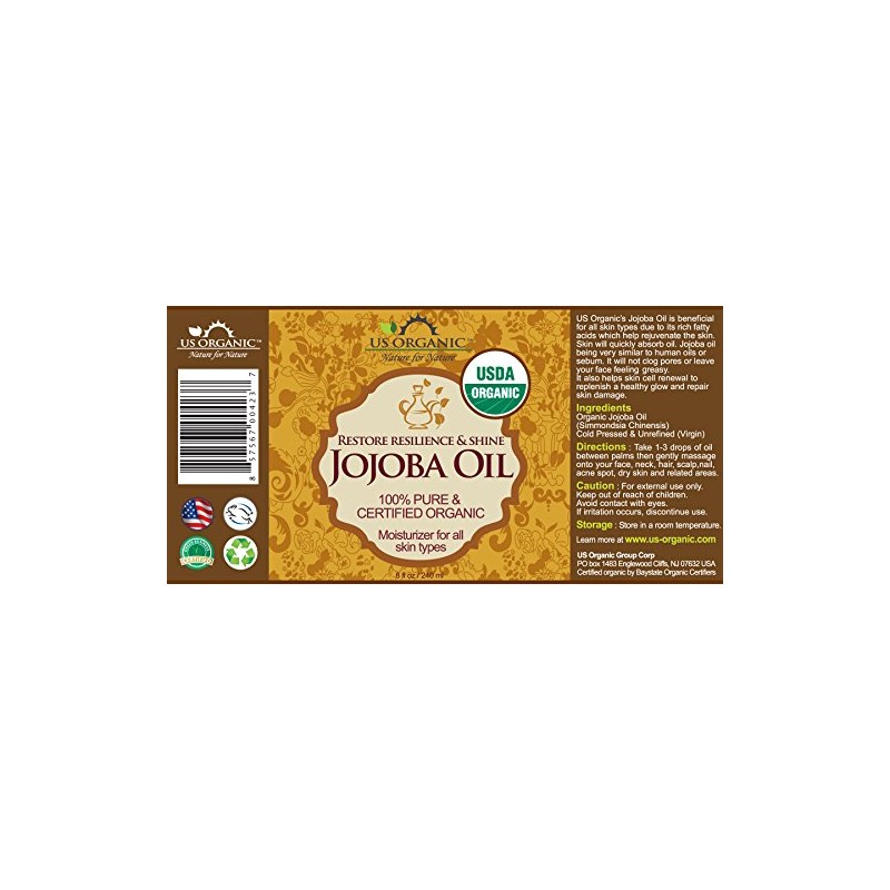 US Organic Jojoba Oil, USDA Certified Organic,100 Pure Natural, Cold