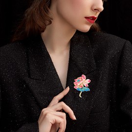 Enamel Lotus Flower Brooch Pin Vintage Pearl Flower Brooch Lapel Pin Jewelry Thanksgiving Day Mother's Day Wedding Gifts for Mom Wife