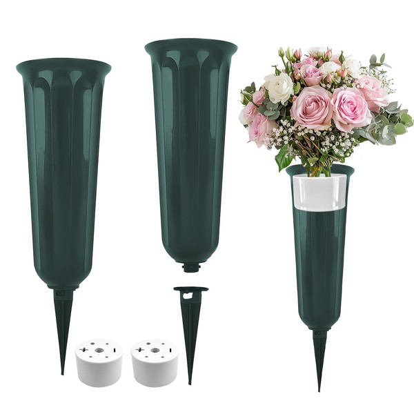 2PCS Grave Vases With Spike And Base, Cemetery Vases With