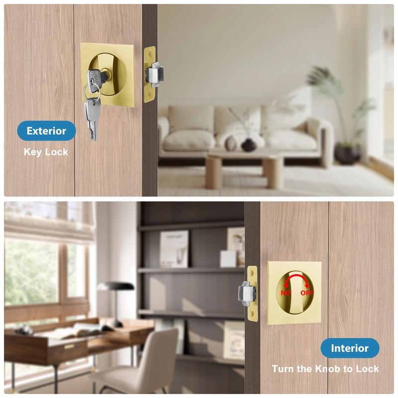 Cozy Tower Pocket Door Lock with Key, Pocket Door Hardware
