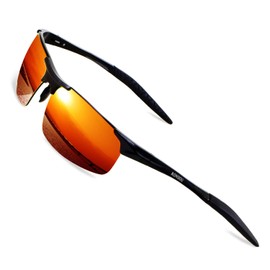 RONSOU Mens Sunglasses Polarized Sport UV Protection Ultralight Al Mg Sunglasses for Men Fishing Driving Golf Black Frame Red Lens