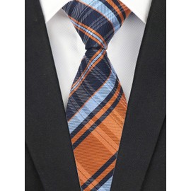 Blue Navy Orange Norrow Tartan Check Plaid Ties Elegant Autumn Neckties for Men Boy Kids