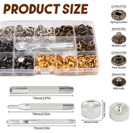 120 Sets Press Stud Set, Press Studs Copper 12.5 mm with Fixing Tool Kit Metal Bronze Clothing Snaps Button Sewing Accessories for Leather Craft Jacket Wallet Handbag