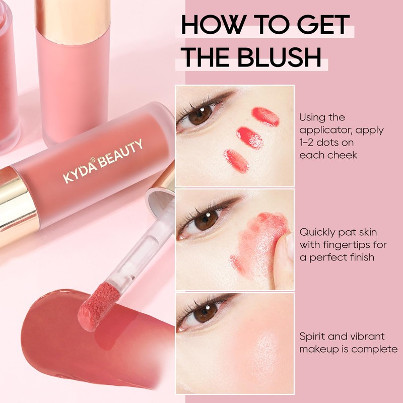 KYDA Liquid Blush, Matte Tinted for Cheeks, Lasting Dewy Finish,