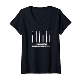 Womens lock picking Lock pick tools lock picker and locksmith V-Neck T-Shirt