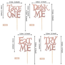 24 PCS Eat Me Cupcake Toppers Glitter Try Me Take One Alice in Wonderland Cupcake Picks Decorations for Fairytale Wonderland Theme Baby Shower Kids Boys Girls Birthday Party Supplies Rose Gold