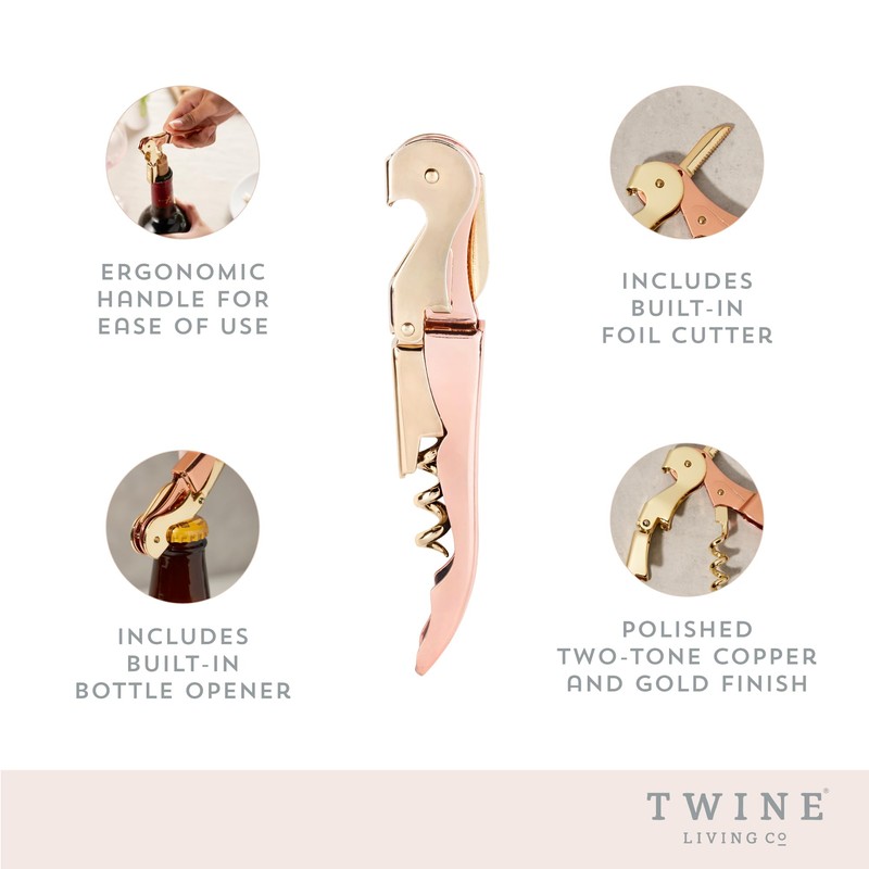 Twine Copper And Gold Double Hinged Waiter’s Corkscrew, Stainless Steel