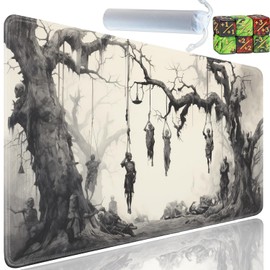 Yuxcfhjfe Playmat for MTG, 24x14 Inches Playmats, for TCG and CCG Trading Card Game Mat, Non-Slip Rubber for MTG Playmats with A Storage Bag and 6 Dice Set, Tree of Death Skeleton, White