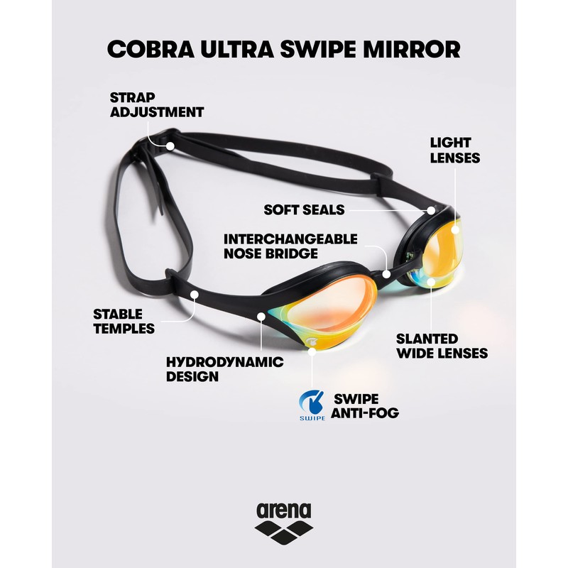 Arena Unisex's Cobra Ultra Swipe Goggle, Yellow Copper-Black, One Size