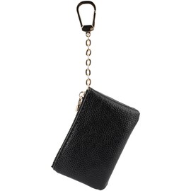Veki Coin Purse With Key Chain, Full Grain Leather Mini Wallet, Small Coin Purse Keychain, Card Holder Keychain Small Keychain Wallet, Fashionable Classic Clutch Purse, for Women and Men (Black)