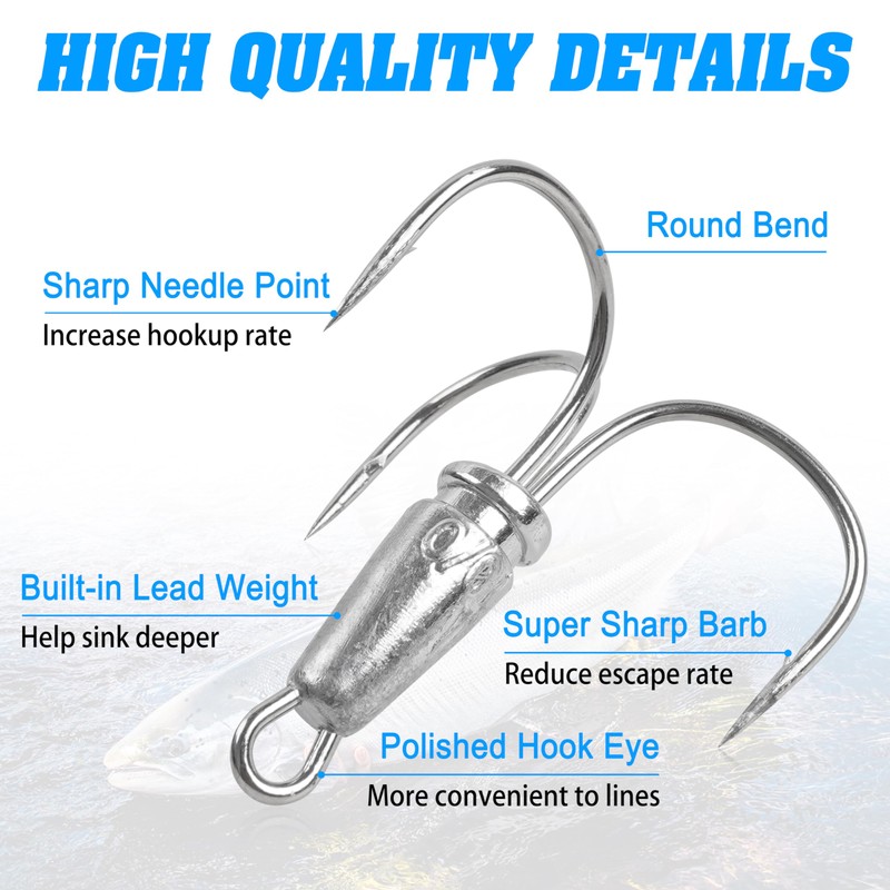 Snagging Hooks Weighted Treble Hooks, 5pcs Weighted Fishing Hooks Large