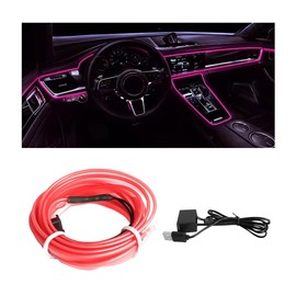 KHGUZ EL Wire Car Interior LED Strips Lights, 16FT 5V USB Auto Neon Light Strip, Electroluminescent Vehicle Interior Ambient Lighting Decor Accessories, Universal for RV, SUV, Truck (Pink)