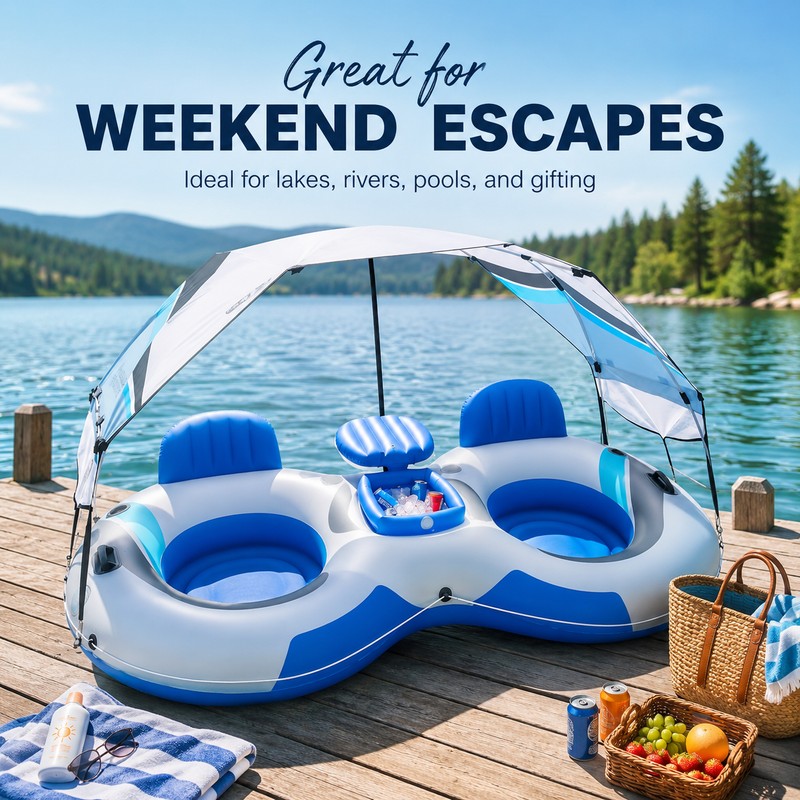 Inflatable River Tube with Canopy for Pool & Lake Lounging