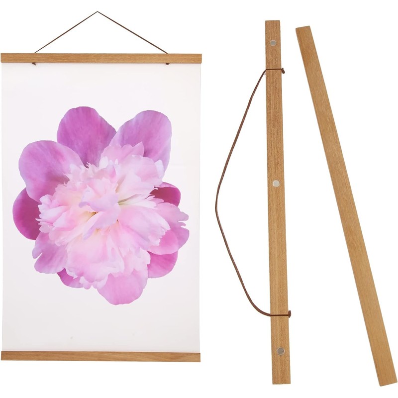 Magnetic Poster Frame Hanger, Natural Teak, Wooden Poster Hanger for