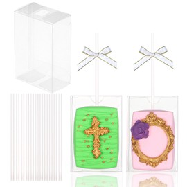JCXGRVC 40Pack 3.5"x 2.4"x 1.38"Clear Rice Krispie Treat Boxes with Sticks Individually Wrapped Packaing Cakesickle Boxes Party Favors Boxes for Christmas Valentine's Easter Mother's Day Birthday