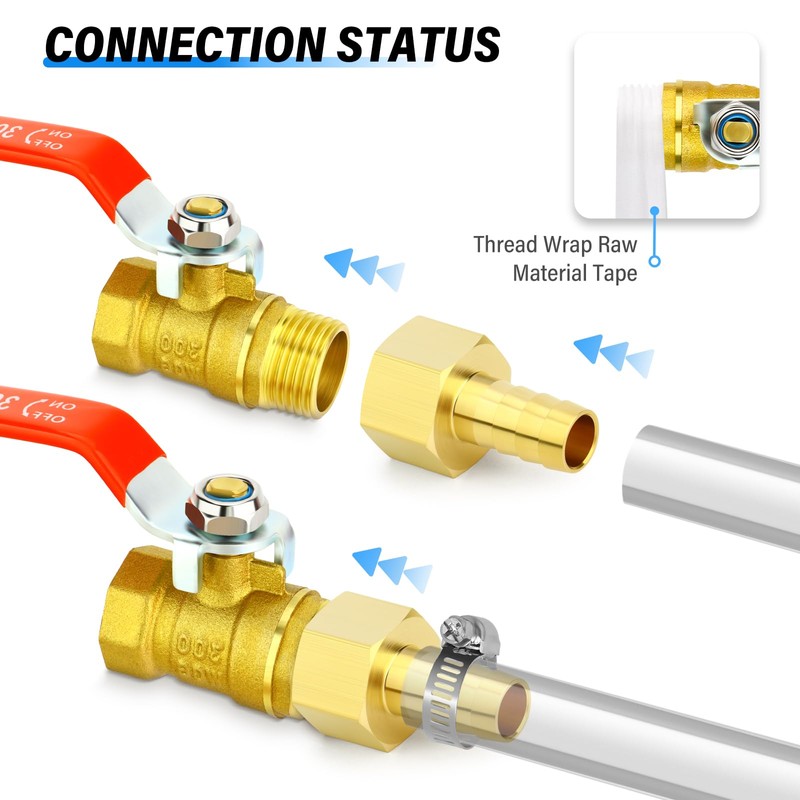 TAILONZ PNEUMATIC 6PCS 1/2 Inch Brass Mini Ball Valve Shut