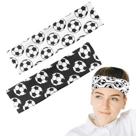 Soccer Headbands for Girls Boys Elastic Sports Head Bands for Daughter Granddaughter Non Slip Soccer Hairband Football Hair Accessories for Football Team Members Player 2Pcs White Black Hair Bands