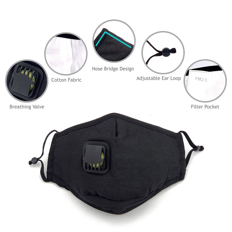 TK FASHION MASK Black Cotton Reusable Washable Face Mask with