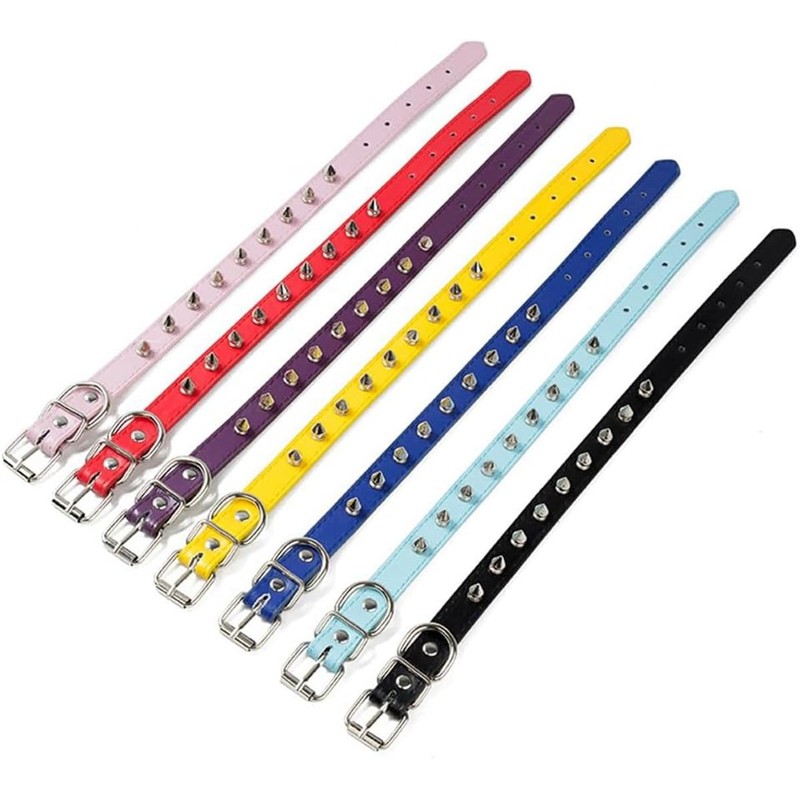 Pimaodog Spiked Studded Leather Dog Collar Mushrooms Rivets Cat Collar