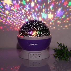 DAMIAN - Night Light Lamp LED Projector, Galaxy Moon Romantic Decoration Sky Star Rotating Lamp for Kid's Room and with USB Wire (Multicolor)