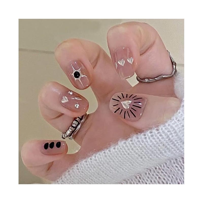 NAIL ANGEL Nail Studs Set, Heart Star Shaped Metallic Studs,