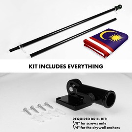 G128 Combo Pack: 6 Ft Spinning Flagpole (Black) & Malaysia Flag 3x5 Ft Printed 150D Polyester, Brass Grommets (Flag Included) Aluminum Flag Pole