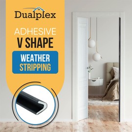 Adhesive V Shape Weather Stripping Weatherstrip, Flex Seal Strip Foam Door Frame Insulation Side Jamb Bottom Groove Gap Filler Soundproof V Weatherstripping (Black, 1/2 in x 1/2 in x 26 Ft)