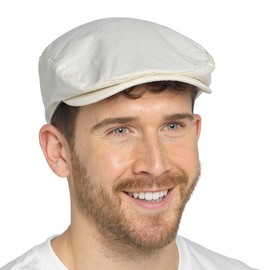 Thingimijigs Men's Lightweight Linen Blend Classic Flat Cap Summer Hat - Cream M/L