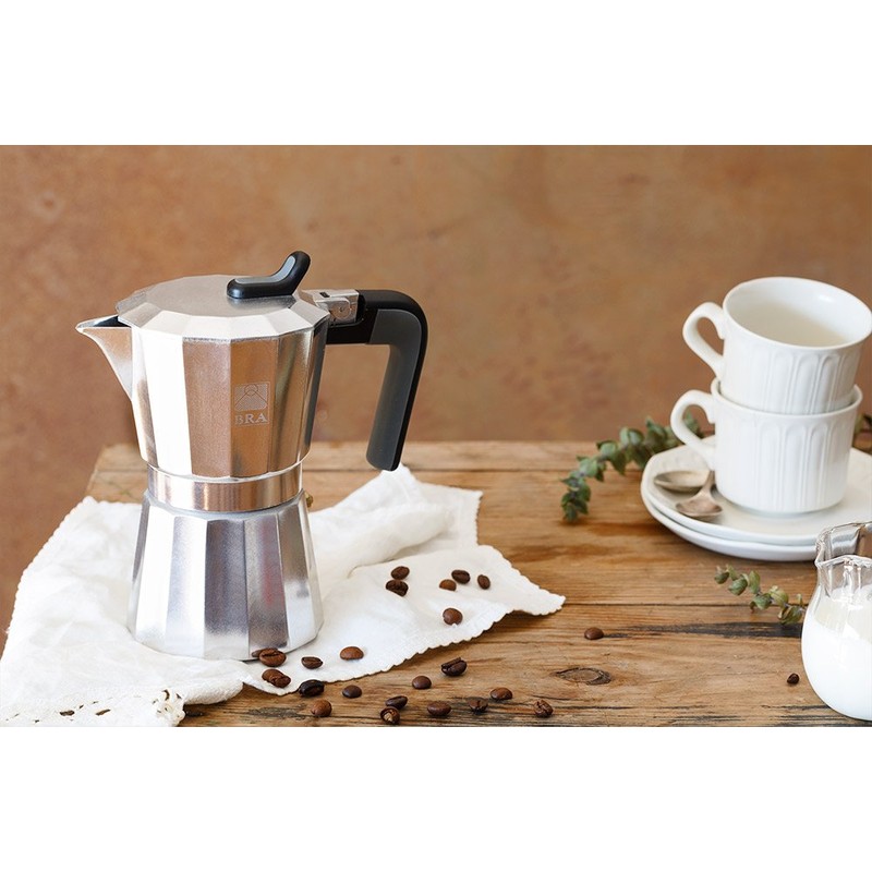 BRA Deluxe2 Espressokocher, Aluminium 6 tassen schwarz/edelstahl