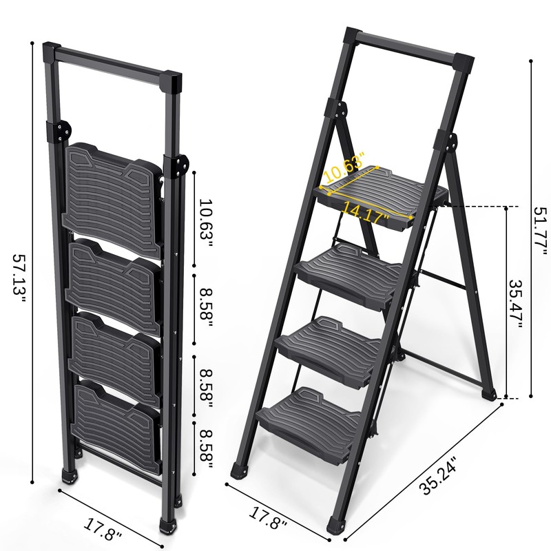 KINGRACK Step Ladder 4 Step Folding, 900lbs 4 Step Ladder