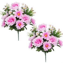 MHMJON 2 Bundles Spring Flowers Artificial Silk Flowers Bouquet Pink Fake Peony with Dahlias Summer Florals Arrangement for Home Indoor Table Vase Wedding Centerpieces Office Easter Decor (18.5in)