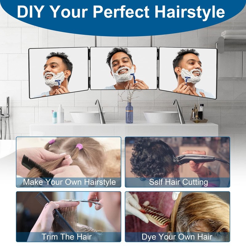 LMZNXCZ 3 Way Mirror for Self Hair Cutting,360 Haircuts Men