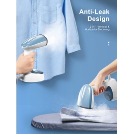 Reemix Steamer for Clothes, 1200W Foldable Clothes Steamer, Handheld Garment Steamer, Fast Heat-up, Auto-Off, Steam Iron for Fabric Wrinkle Remover with Brush, Blue-Gray