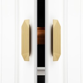 BaiNong Brass Cabinet pulls Brushed Drawer pulls Modern Gold Cabinet pulls Cabinet Handles Drawer Handles for Dresser Closet (2Pack-5.7inch Polygon)