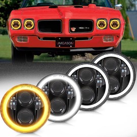 UMGASOM 4PCS 5.75 inch LED Headlight Set 5 3/4'' Round Sealed Beam Headlamps Reflector with DRL and Amber Turn Signal Compatible with Peterbilt 359 Impala 59-76