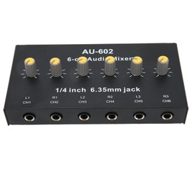 Mini Audio Mixer, 6 Mono Channel 3 Stereo Channel Low Noise 6.5mm Input Output Line Stereo Sound Mixer, for Guitars Bass Keyboards Microphone