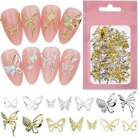 140 Stück Mix Größe Formen Nail Studs Schmetterling Nail Charms Gold Silber Butterfly Charms Nägel 3D Schmetterlinge Nagel Charms Mini Metall Butterflies Nail Art Charms Nageldesign Nail Art Zubehör