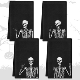 Kinlop 4 Piezas Toallas de Mano con Esqueleto de Halloween Paños de Cocina Absorbentes con Calaveras Estilo Gótico Brujo Hippie para Secar Decoración 