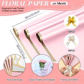 Waterproof Bouquet Paper 2 Color Korean Paper Flower Bouquet Wrapping Paper with 20 Ribbons Floral Gift Wrap Waterproof Flower Paper Bouquet Wrapping Paper Flower Paper, 20 Sheets (58cm)