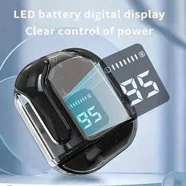 Transparent Design Wireless In-Ear Headphones, LED Power Display for Listening, Calling, Gaming, Sport